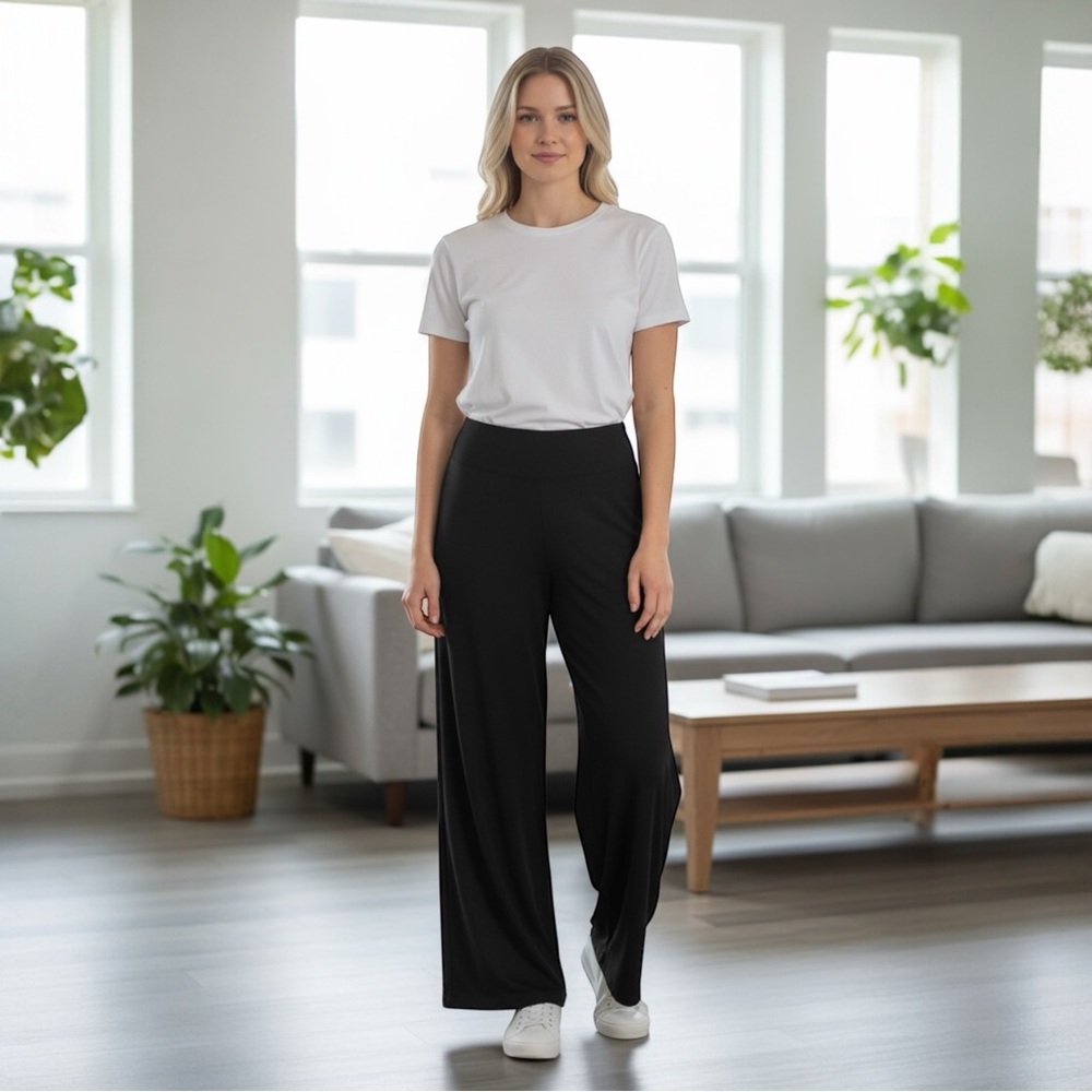 Anne Klein Petite Pull On Wide Leg Knit Cropped Pants, Color Black, Size PS